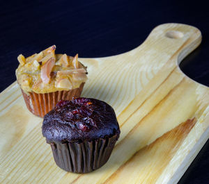 Close-up of cupcakes on table