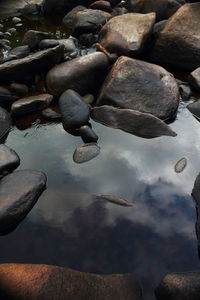 Reflection of rocks in water