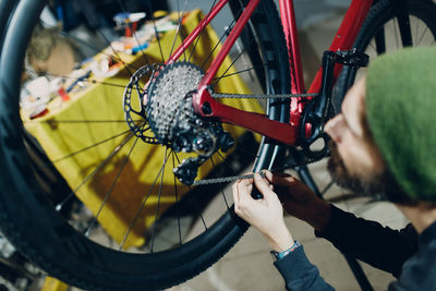 Low section of man riding bicycle