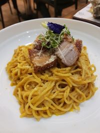 Close-up of pasta in plate