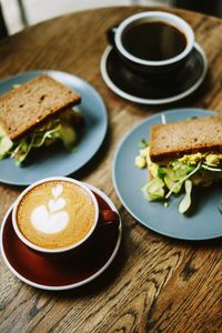 High angle view of breakfast on table