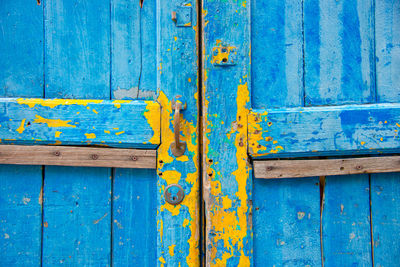 Close-up of closed blue door