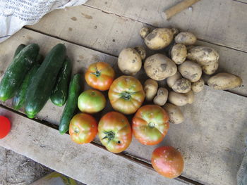 High angle view of fruits in crate