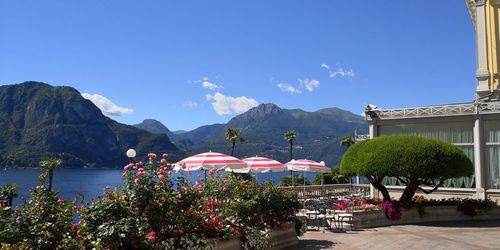Scenic view of lake against blue sky