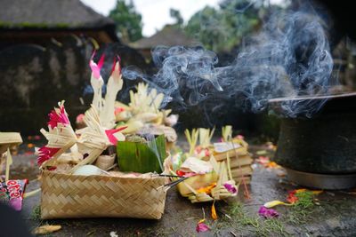 Close-up of religious offering at temple