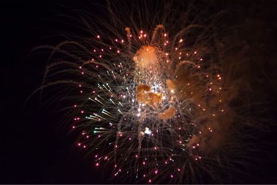 Low angle view of firework display at night