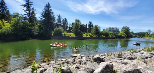 Lazy day of river rafting in the city