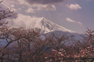 Low angle view of snow on mountain against sky