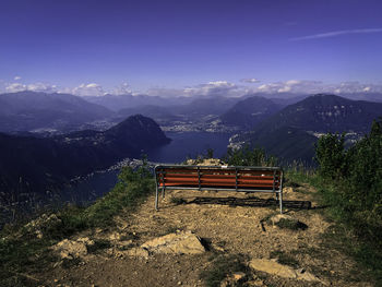 High angle view of bench on mountain