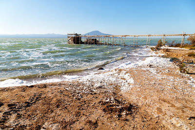 Scenic view of sea against clear sky