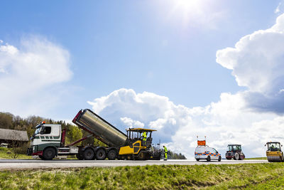 Roadwork vehicles at work