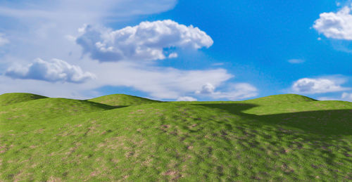 Scenic view of grassy field against sky