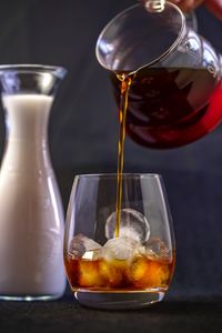 Close-up of beer in glass on table