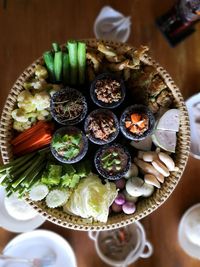 High angle view of food in plate on table