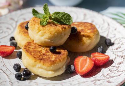 Close-up of dessert in plate on table