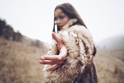 Portrait of woman in winter