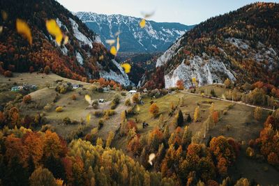 Scenic view of mountains against sky during autumn