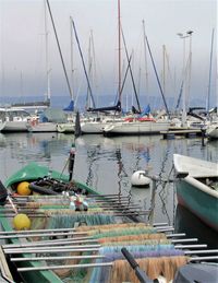 View of fishing boats in harbor