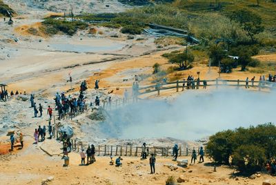 High angle view of people on beach