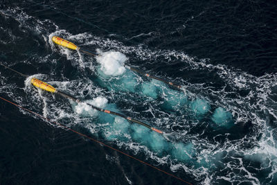 High angle view of nautical vessel on sea