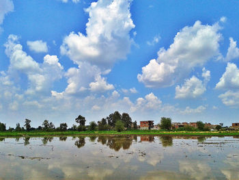 Panoramic view of lake against sky