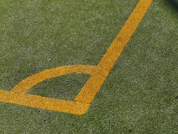 High angle view of soccer field