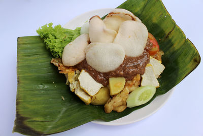 High angle view of fruits in plate