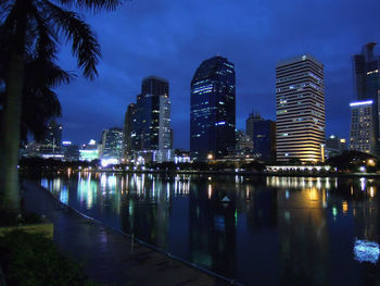 Reflection of illuminated buildings in water