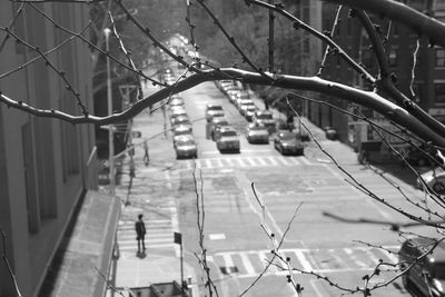 High angle view of cars on street in nyc