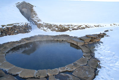 Scenic view of frozen lake against sky