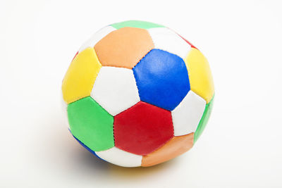Close-up of multi colored balls on white background