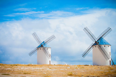 Wind turbines on field