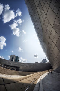 Low angle view of modern buildings against sky