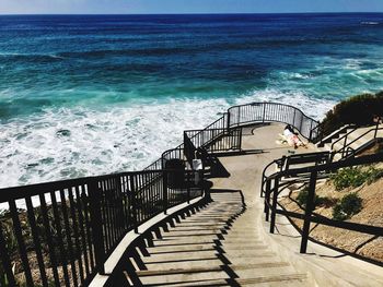 High angle view of staircase at beach