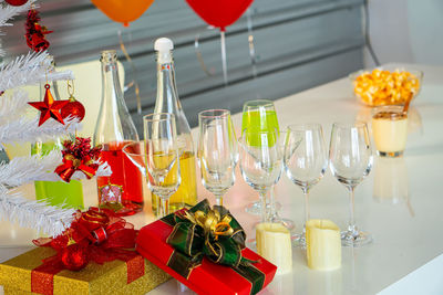 Close-up of christmas decorations on table