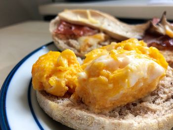 Close-up of breakfast served on table