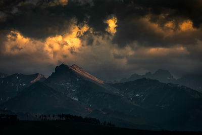Scenic view of mountains against cloudy sky