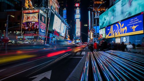 Blurred motion of illuminated city at night