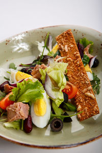 High angle view of meal served in plate