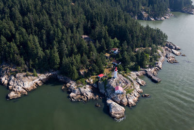 High angle view of rocks by river