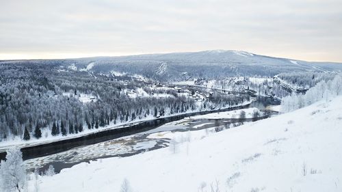 Scenic view of snowcapped mountains against sky