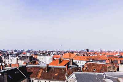 High angle view of townscape against sky