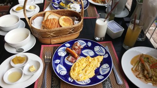 Close-up of food served on table