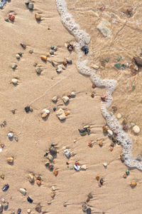 High angle view of pebbles on beach