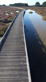 High angle view of boardwalk over lake