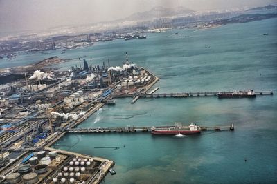 High angle view of dalian port