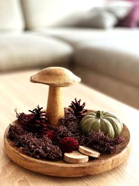 Close-up of mushrooms on table