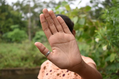 Close-up of person hand holding plant