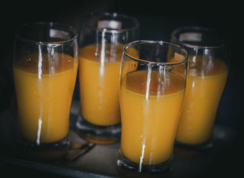 Close-up of beer glass on table