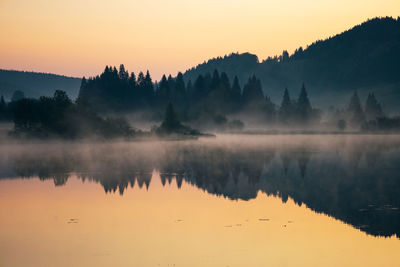 Scenic view of lake against sky during sunset